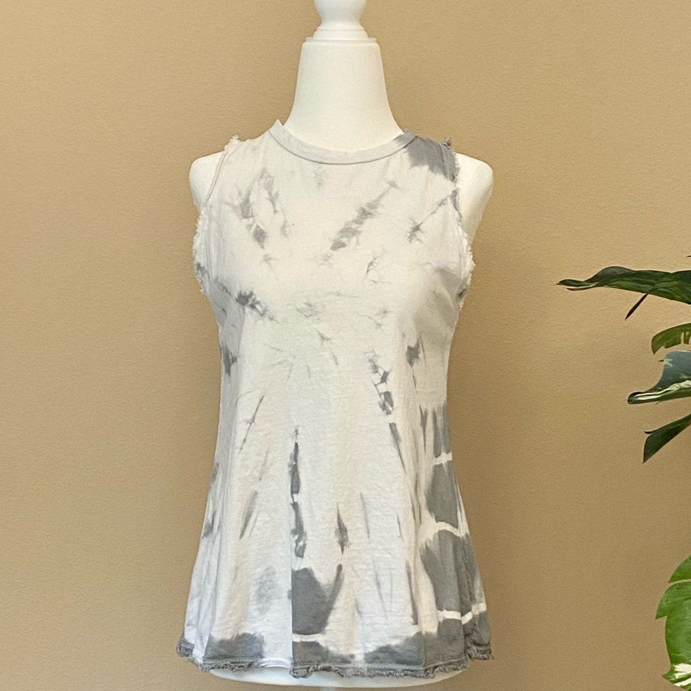 White & Grey Tie Dye Sleeveless Tank